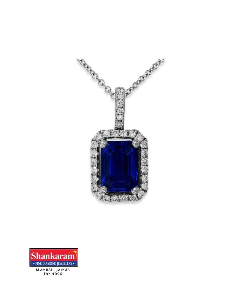 Sapphire and Diamond Halo Necklace