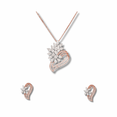 Floral Grace: Diamond Pendant & Earring Set