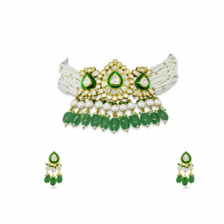 Bridal Jadau Necklace Set with Polki & Emerald Drops
