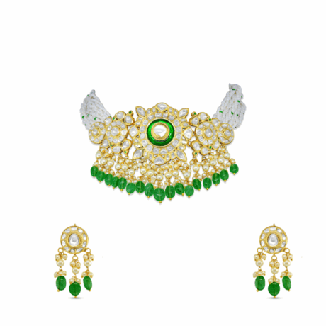 Traditional Bridal Jadau Set with Polki Work