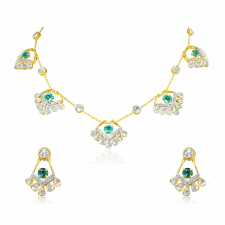 Emerald Polki Pendant Set