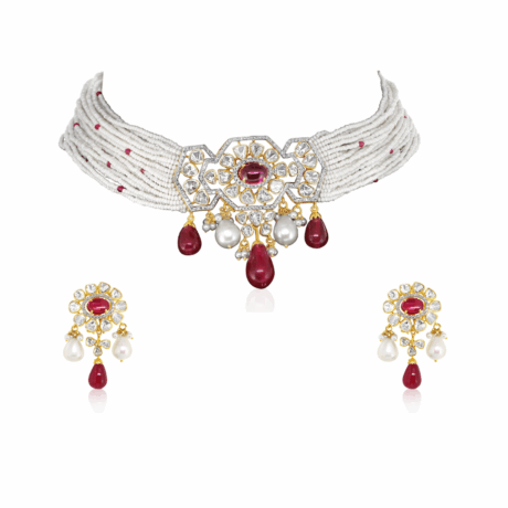 Ruby Radiance Polki Pendant Set