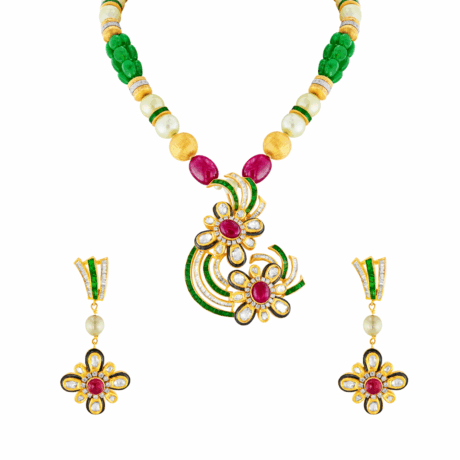 Traditional Polki Pendant Set in 22Kt Gold