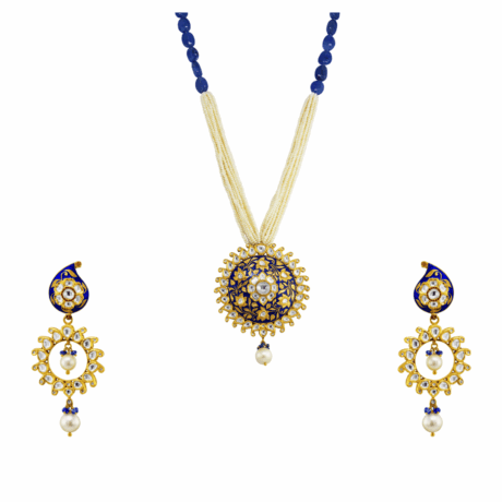 Polki Pendant Set with Pearls and Meenakari Finish
