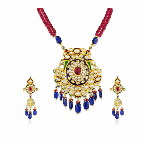 Antique-Style Polki Pendant Set for Grand Occasions