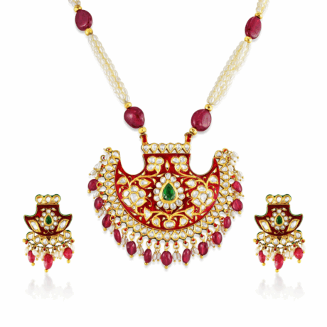 Rajasthani Polki Pendant Set with Gemstone Detailing
