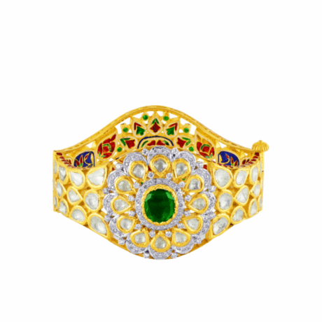 Traditional Jadau Bracelet with Polki and Meenakari Work