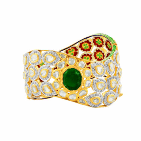 Floral Motif Jadau Bracelet in Gold Polish