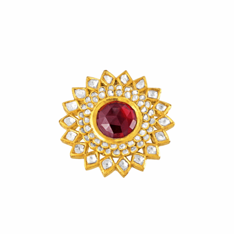 Floral Jadau Ring in 22Kt Gold Polish