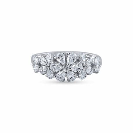 Floral Diamond Cluster Ring in White Gold Finish