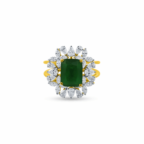 Emerald & Diamond Ring in 18K Yellow Gold