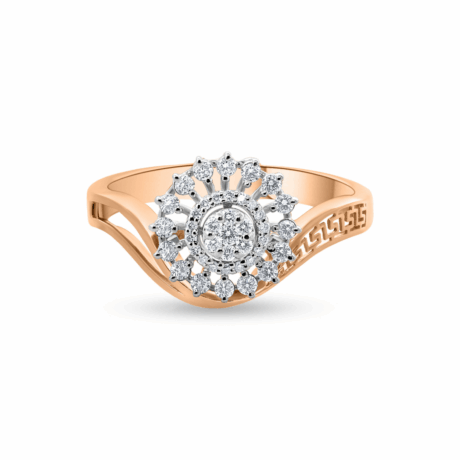 Sunburst Diamond Ring with Greek Detail