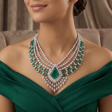 grand emerald and diamond bridal necklace