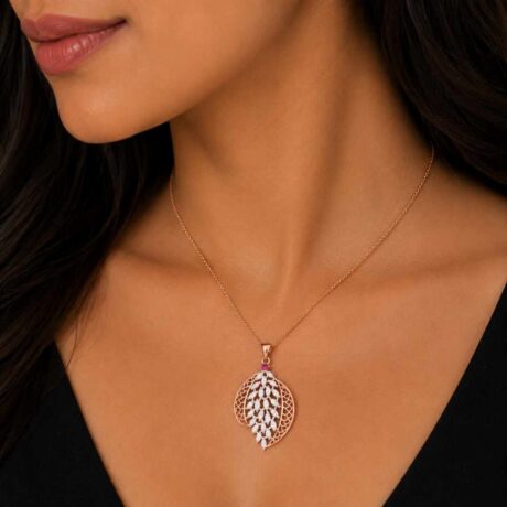 Diamond Filigree Leaf Pendant