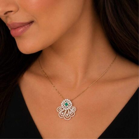 Diamond Floral Peacock Pendant
