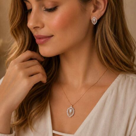 Diamond Vintage Floral Pendant Set